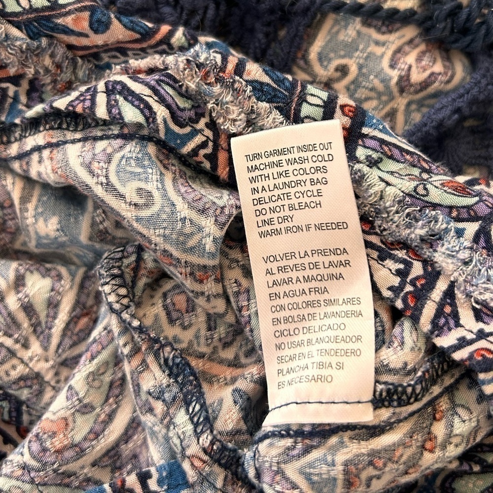 Democracy Bohemian Blue Size Small Top Bell 3/4 Length Sleeve Paisley Lace - Picture 10 of 10